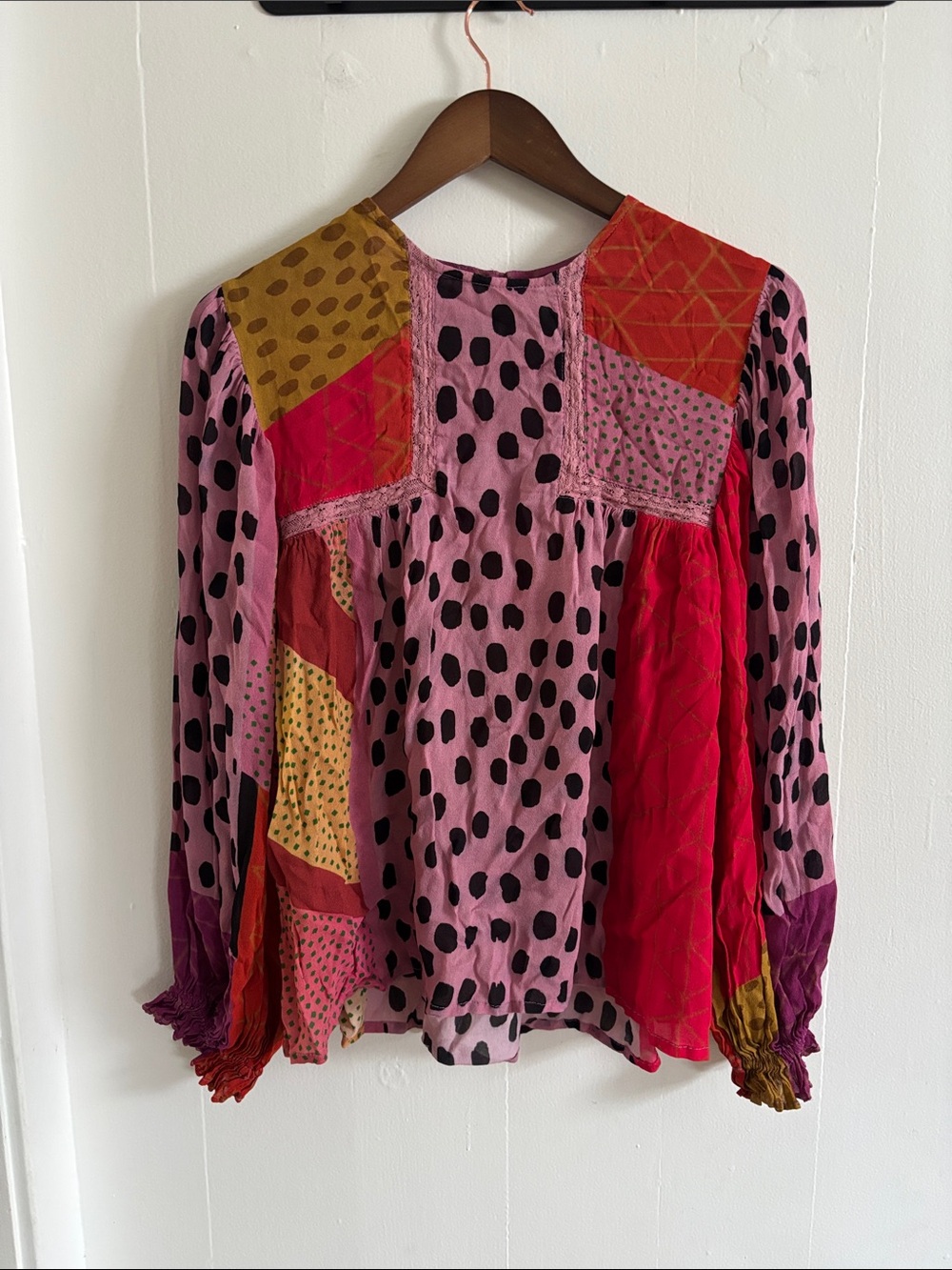 Anthropologie Bl-nk Miranda Peasant Blouse colorful lightweight boho polka dot
